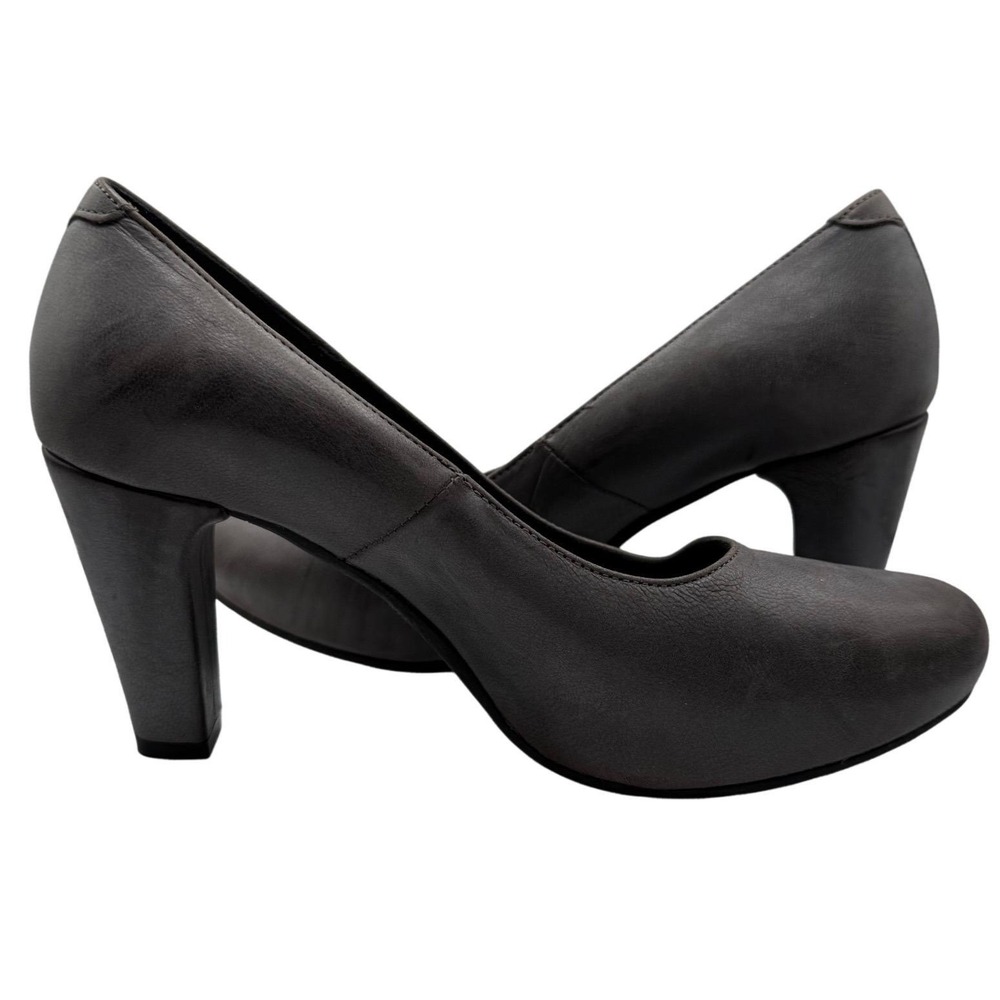 Cordani Women 8 Gray Faux Leather Block Heel Pumps Made‎ in Italy Old Fashioned